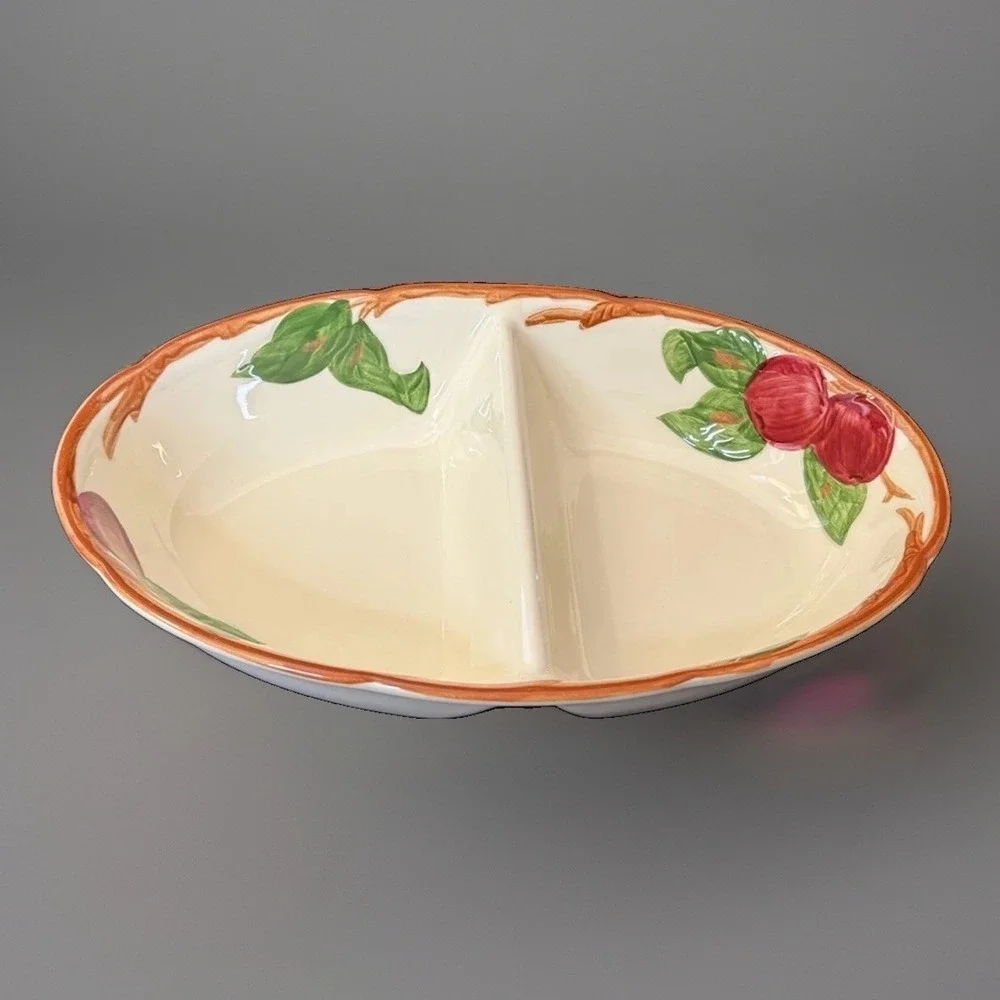 VTG Franciscan Apple Oval Divided Serving Bowl Gladding McBean TV Screen Mark